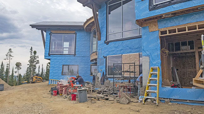 Cutting Installing Rock Siding Custom Home Moonlight Basin